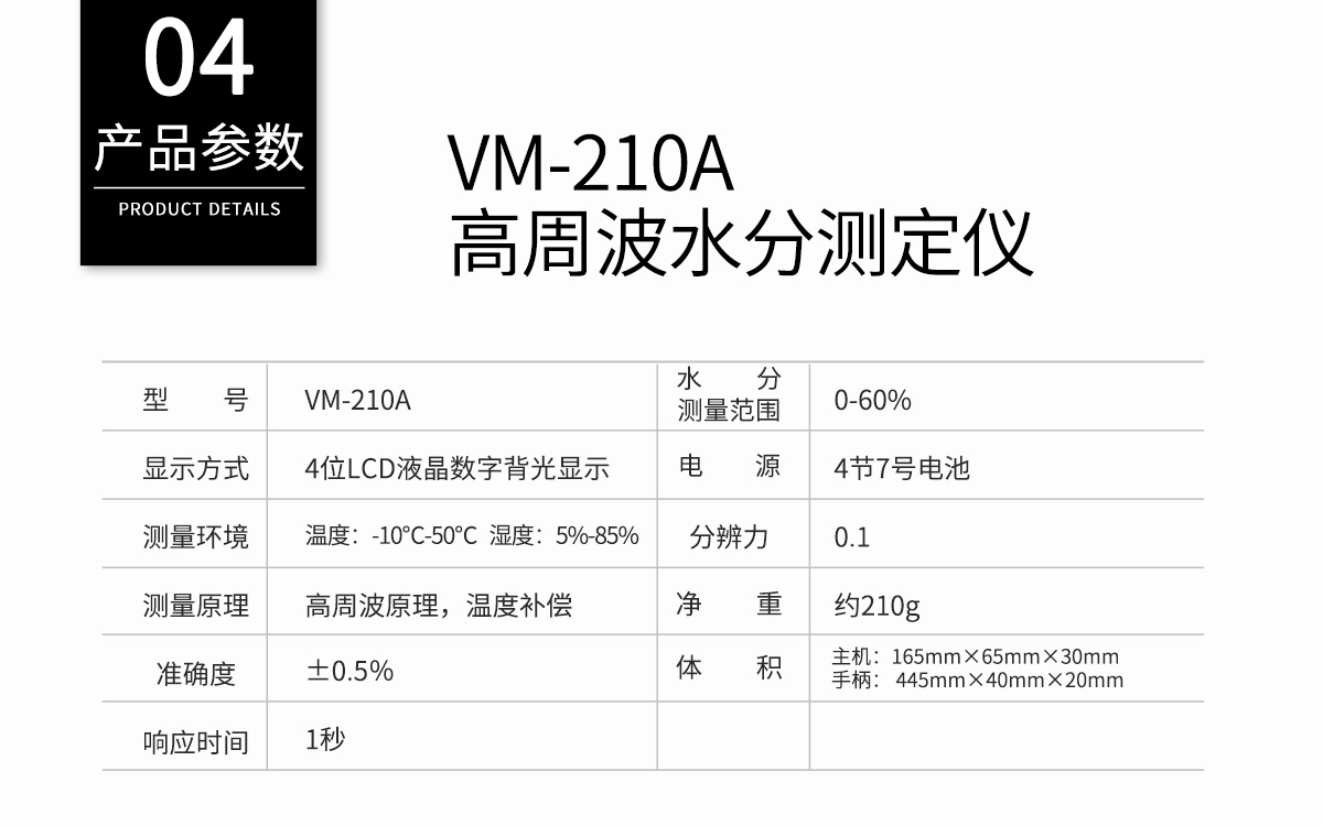 VM-210A 便攜式高周波水分測定儀